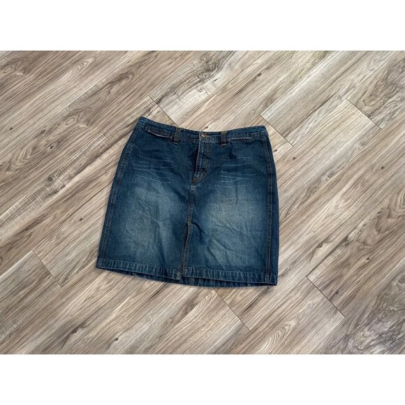 Route 66 Womens Denim Stretch Skirt 14 Dark Blue Jean Knee-Length Y2K Festival - Picture 6 of 7